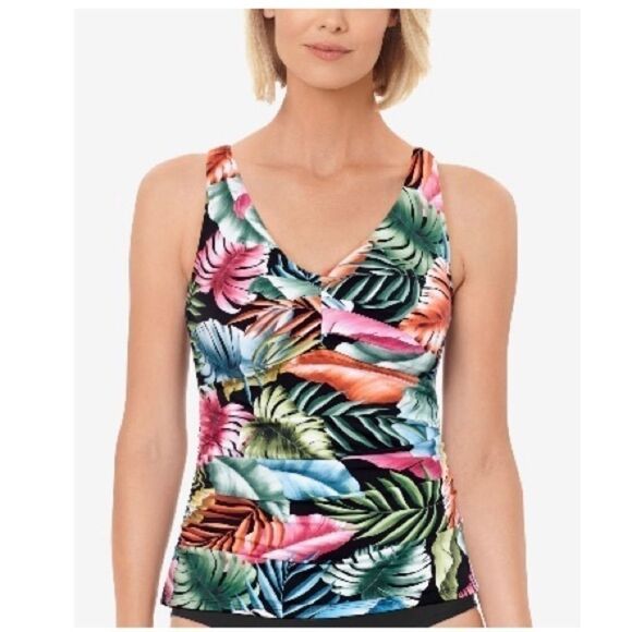 SWIM SOLUTIONS V-Neck Pleated Tummy-Control Tankini Top,swimming suit size 10 - Picture 1 of 14